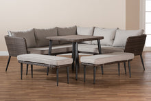 Load image into Gallery viewer, Baxton Studio Lillian Modern and Contemporary Light Grey Upholstered and Brown Finished 5-Piece Woven Rattan Outdoor Patio Set
