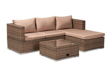 Load image into Gallery viewer, Baxton Studio Addison Modern and Contemporary Light Brown Upholstered and Brown Finished 3-Piece Woven Rattan Outdoor Patio Set with Adjustable Recliner
