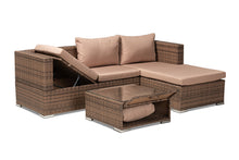 Load image into Gallery viewer, Baxton Studio Addison Modern and Contemporary Light Brown Upholstered and Brown Finished 3-Piece Woven Rattan Outdoor Patio Set with Adjustable Recliner
