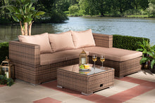 Load image into Gallery viewer, Baxton Studio Addison Modern and Contemporary Light Brown Upholstered and Brown Finished 3-Piece Woven Rattan Outdoor Patio Set with Adjustable Recliner

