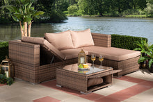 Load image into Gallery viewer, Baxton Studio Addison Modern and Contemporary Light Brown Upholstered and Brown Finished 3-Piece Woven Rattan Outdoor Patio Set with Adjustable Recliner
