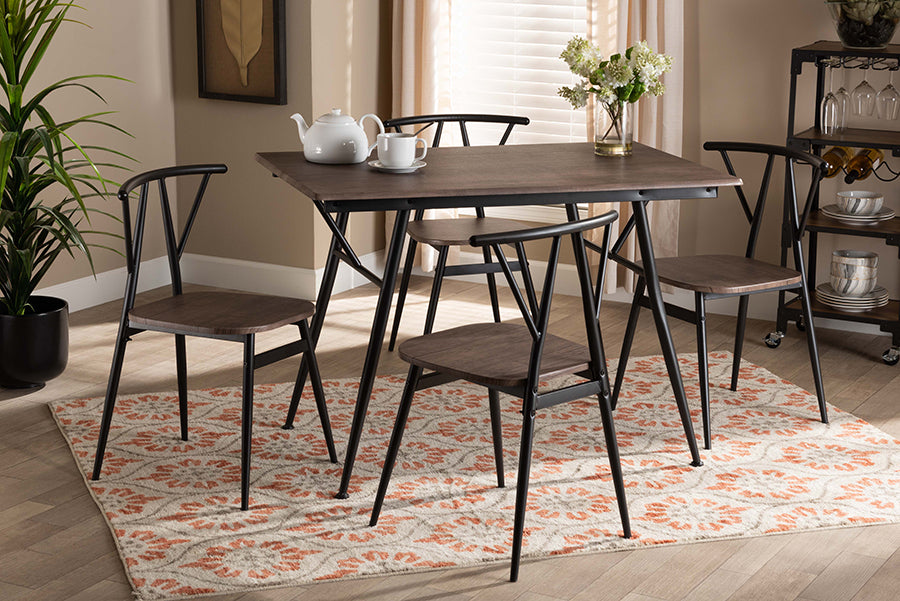 Baxton Studio Ciara Modern and Contemporary Walnut Finished Wood and Black Metal 5-Piece Dining Set