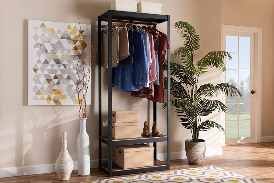 Baxton Studio Elton Modern and Contemporary Black Finished Metal 3-Shelf Free-Standing Closet Storage Organizer