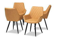 Load image into Gallery viewer, Baxton Studio Astrid Mid-Century Contemporary Tan Faux Leather Upholstered and Black Metal 4-Piece Dining Chair Set
