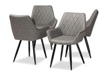Load image into Gallery viewer, Baxton Studio Astrid Mid-Century Contemporary Grey Faux Leather Upholstered and Black Metal 4-Piece Dining Chair Set

