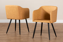 Load image into Gallery viewer, Baxton Studio Eris Mid-Century Contemporary Tan Faux Leather Upholstered and Black Metal 2-Piece Dining Chair Set

