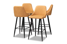 Load image into Gallery viewer, Baxton Studio Walter Mid-Century Contemporary Tan Faux Leather Upholstered and Black Metal 4-Piece Bar Stool Set
