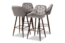 Load image into Gallery viewer, Baxton Studio Catherine Modern and Contemporary Grey Velvet Fabric Upholstered and Walnut Finished 4-Piece Bar Stool Set
