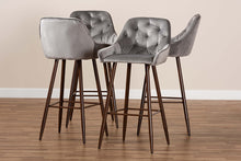 Load image into Gallery viewer, Baxton Studio Catherine Modern and Contemporary Grey Velvet Fabric Upholstered and Walnut Finished 4-Piece Bar Stool Set
