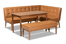 Load image into Gallery viewer, Baxton Studio Arvid Mid-Century Modern Tan Faux Leather Upholstered and Walnut Brown Finished Wood 4-Piece Dining Nook Set
