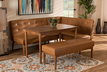 Load image into Gallery viewer, Baxton Studio Arvid Mid-Century Modern Tan Faux Leather Upholstered and Walnut Brown Finished Wood 4-Piece Dining Nook Set
