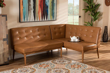 Load image into Gallery viewer, Baxton Studio Arvid Mid-Century Modern Tan Faux Leather Upholstered and Walnut Brown Finished 2-Piece Wood Dining Nook Banquette Set
