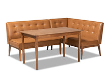 Load image into Gallery viewer, Baxton Studio Arvid Mid-Century Modern Tan Faux Leather Upholstered and Walnut Brown Finished Wood 3-Piece Dining Nook Set
