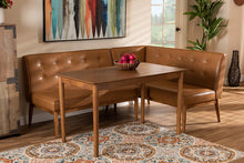 Load image into Gallery viewer, Baxton Studio Arvid Mid-Century Modern Tan Faux Leather Upholstered and Walnut Brown Finished Wood 3-Piece Dining Nook Set

