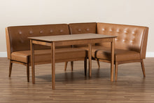 Load image into Gallery viewer, Baxton Studio Arvid Mid-Century Modern Tan Faux Leather Upholstered and Walnut Brown Finished Wood 3-Piece Dining Nook Set
