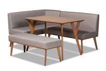 Load image into Gallery viewer, Baxton Studio Odessa Mid-Century Modern Grey Fabric Upholstered and Walnut Brown Finished Wood 4-Piece Dining Nook Set
