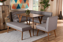Load image into Gallery viewer, Baxton Studio Odessa Mid-Century Modern Grey Fabric Upholstered and Walnut Brown Finished Wood 5-Piece Dining Nook Set

