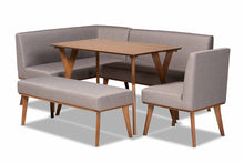 Load image into Gallery viewer, Baxton Studio Odessa Mid-Century Modern Grey Fabric Upholstered and Walnut Brown Finished Wood 5-Piece Dining Nook Set
