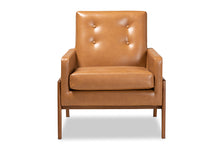 Load image into Gallery viewer, Baxton Studio Perris Mid-Century Modern Tan Faux Leather Upholstered and Walnut Brown Finished Wood Lounge Chair

