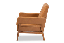 Load image into Gallery viewer, Baxton Studio Perris Mid-Century Modern Tan Faux Leather Upholstered and Walnut Brown Finished Wood Lounge Chair
