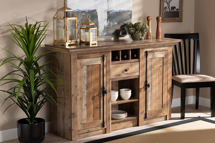 Baxton Studio Albert Modern and Contemporary Farmhouse Rustic Finished Wood 2-Door Dining Room Sideboard Buffet