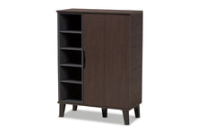 Load image into Gallery viewer, Baxton Studio Idina Mid-Century Modern Two-Tone Dark Brown and Grey Finished Wood 1-Door Shoe Cabinet
