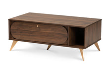 Load image into Gallery viewer, Baxton Studio Edel Mid-Century Modern Walnut Brown and Gold Finished Wood Coffee Table
