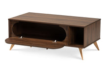 Load image into Gallery viewer, Baxton Studio Edel Mid-Century Modern Walnut Brown and Gold Finished Wood Coffee Table
