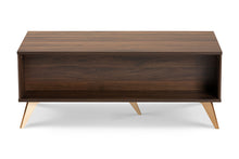Load image into Gallery viewer, Baxton Studio Edel Mid-Century Modern Walnut Brown and Gold Finished Wood Coffee Table
