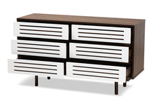 Load image into Gallery viewer, Baxton Studio Meike Mid-Century Modern Two-Tone Walnut Brown and White Finished Wood 6-Drawer Dresser
