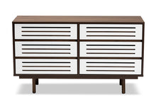 Load image into Gallery viewer, Baxton Studio Meike Mid-Century Modern Two-Tone Walnut Brown and White Finished Wood 6-Drawer Dresser
