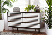 Load image into Gallery viewer, Baxton Studio Meike Mid-Century Modern Two-Tone Walnut Brown and White Finished Wood 6-Drawer Dresser
