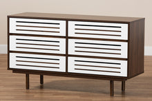 Load image into Gallery viewer, Baxton Studio Meike Mid-Century Modern Two-Tone Walnut Brown and White Finished Wood 6-Drawer Dresser
