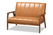 Load image into Gallery viewer, Baxton Studio Nikko Mid-century Modern Tan Faux Leather Upholstered and Walnut Brown finished Wood 3-Piece Living Room Set
