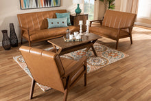 Load image into Gallery viewer, Baxton Studio Nikko Mid-century Modern Tan Faux Leather Upholstered and Walnut Brown finished Wood 3-Piece Living Room Set

