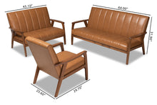 Load image into Gallery viewer, Baxton Studio Nikko Mid-century Modern Tan Faux Leather Upholstered and Walnut Brown finished Wood 3-Piece Living Room Set
