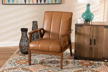 Load image into Gallery viewer, Baxton Studio Nikko Mid-century Modern Tan Faux Leather Upholstered and Walnut Brown finished Wood Lounge Chair

