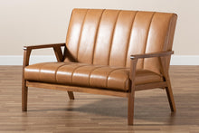 Load image into Gallery viewer, Baxton Studio Nikko Mid-century Modern Tan Faux Leather Upholstered and Walnut Brown finished Wood Loveseat
