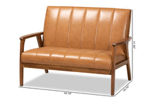 Load image into Gallery viewer, Baxton Studio Nikko Mid-century Modern Tan Faux Leather Upholstered and Walnut Brown finished Wood Loveseat
