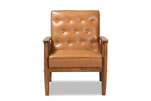 Load image into Gallery viewer, Baxton Studio Sorrento Mid-Century Modern Tan Faux Leather Upholstered and Walnut Brown Finished Wood Lounge Chair
