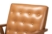 Load image into Gallery viewer, Baxton Studio Sorrento Mid-Century Modern Tan Faux Leather Upholstered and Walnut Brown Finished Wood Lounge Chair
