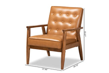 Load image into Gallery viewer, Baxton Studio Sorrento Mid-Century Modern Tan Faux Leather Upholstered and Walnut Brown Finished Wood Lounge Chair
