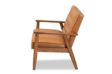 Load image into Gallery viewer, Baxton Studio Sorrento Mid-Century Modern Tan Faux Leather Upholstered and Walnut Brown Finished Wood Loveseat
