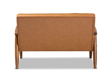 Load image into Gallery viewer, Baxton Studio Sorrento Mid-Century Modern Tan Faux Leather Upholstered and Walnut Brown Finished Wood Loveseat
