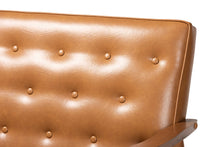 Load image into Gallery viewer, Baxton Studio Sorrento Mid-Century Modern Tan Faux Leather Upholstered and Walnut Brown Finished Wood Loveseat
