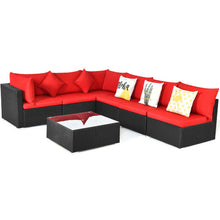 Load image into Gallery viewer, 7 Pieces Sectional Wicker Furniture Sofa Set with Tempered Glass Top-Red
