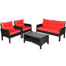 Load image into Gallery viewer, 4 Pieces Outdoor Rattan Wicker Loveseat Furniture Set with Cushions-Red
