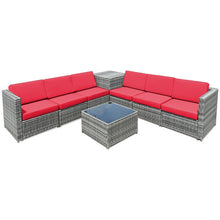 Load image into Gallery viewer, 8 Piece Wicker Sofa Rattan Dinning Set Patio Furniture with Storage Table-Red
