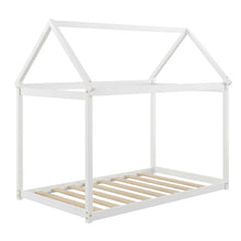 Load image into Gallery viewer, Stable Kids Platform Floor Bed with Roof ang Heavy-Duty Slats-White
