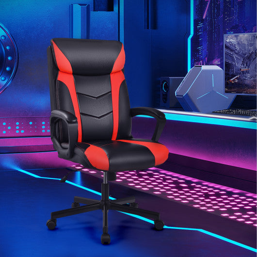 Swivel PU Leather Office Gaming Chair with Padded Armrest-Red